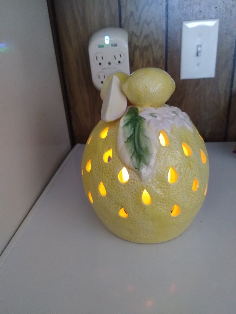 Home Reflections Decor Lemon Fruit Luminary with Illuminated Candle and Timer