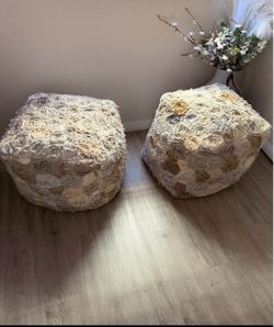 Set of 2 Boho Fabric Rosette Pouf Ottomans