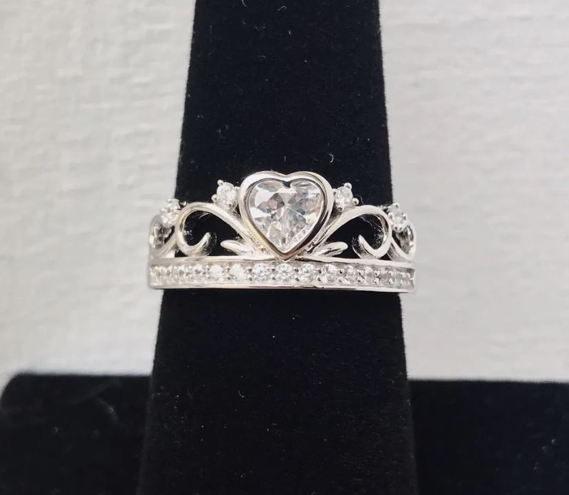 Heart Crown Silver Ring S925 size 6 & 8