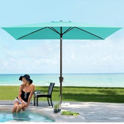JEAREY Rectangle Patio Umbrella, 6.5 x 10 FT Olefin Outdoor Market Table Umbrella with Tilt and Crank, UV Protection Pool Umbrella for Garden, Lawn,
