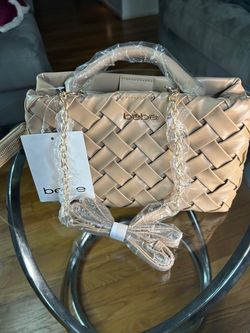 Bebe Woven Handbag with Chain Strap