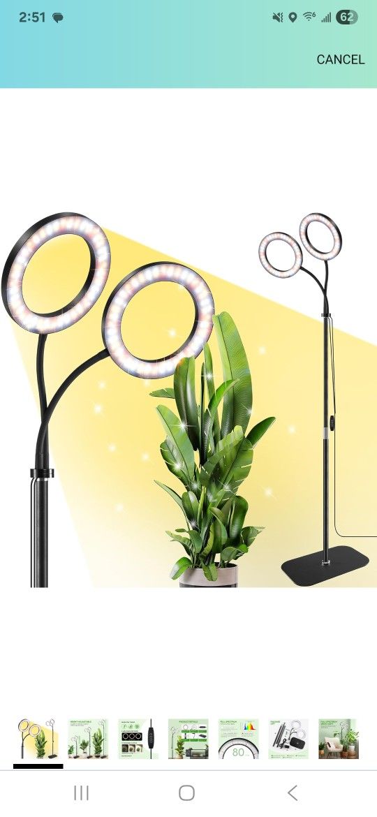 2 Head Grow Light for Indoor Plants,Full Spectrum LED Halo Plant Lights with Stand