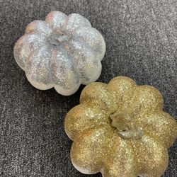 set of two glitter pumpkins