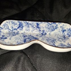 Vintage Blue Calico Floral Eyeglass Holder - Gold Gilt Rim