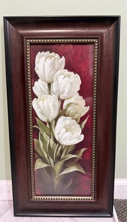 Framed White Tulip Floral Wall Art – 13.5” x 25.5”