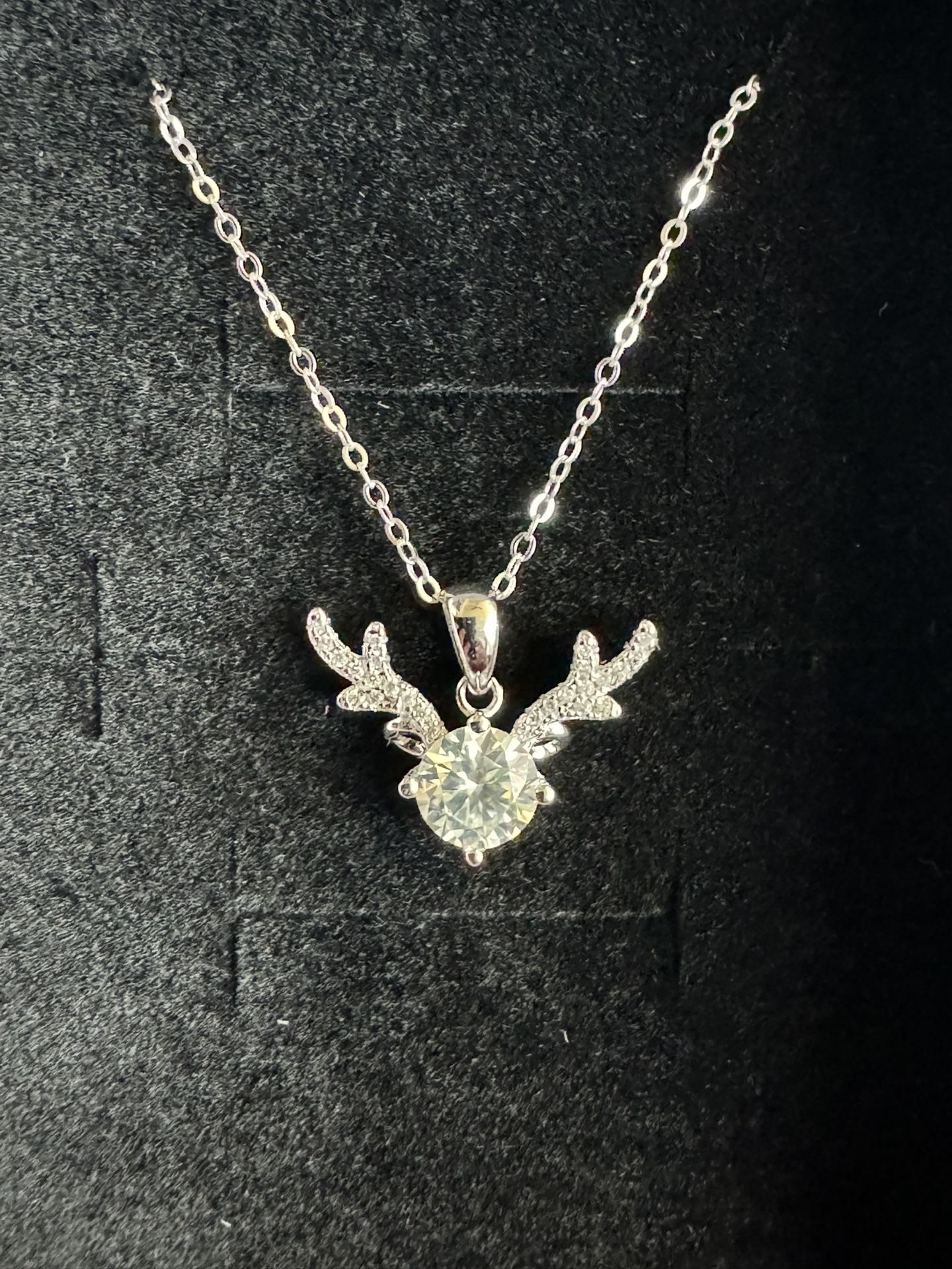 Sterling Silver Antler Pendant. Genuine Mossanite Stones.