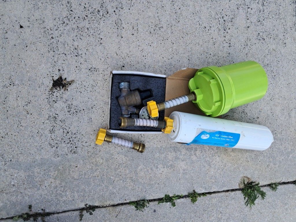 RV.
Water filter extenders and water pressure regulators
