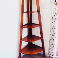 WOODEN ALL SOLID MADE CORNER SHELVES 65x29x20 FIVE INDEPENDENT FULL SHELVES MAPLE STAINED EXCELLENT CONDITION EASY TRANSPORT