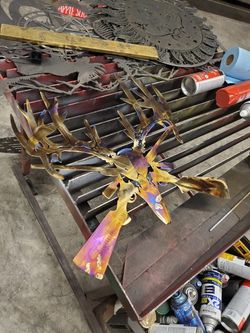 Trophy deer head guns burnt metal signs rustic decorative and more