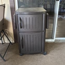 Suncast Patio Prep Station With Drop Leaf Table and Cabinet Storage 