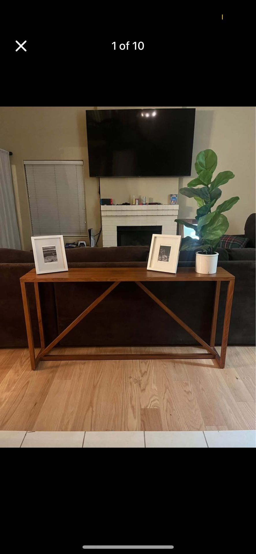 Modern Strut Wood Console Table Walnut Entryway Table by Blu Dot - 60” x 12” x 30”