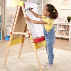 Melissa & Doug Deluxe Standing Art Easel - Dry-Erase Board, Chalkboard, Paper Roller
