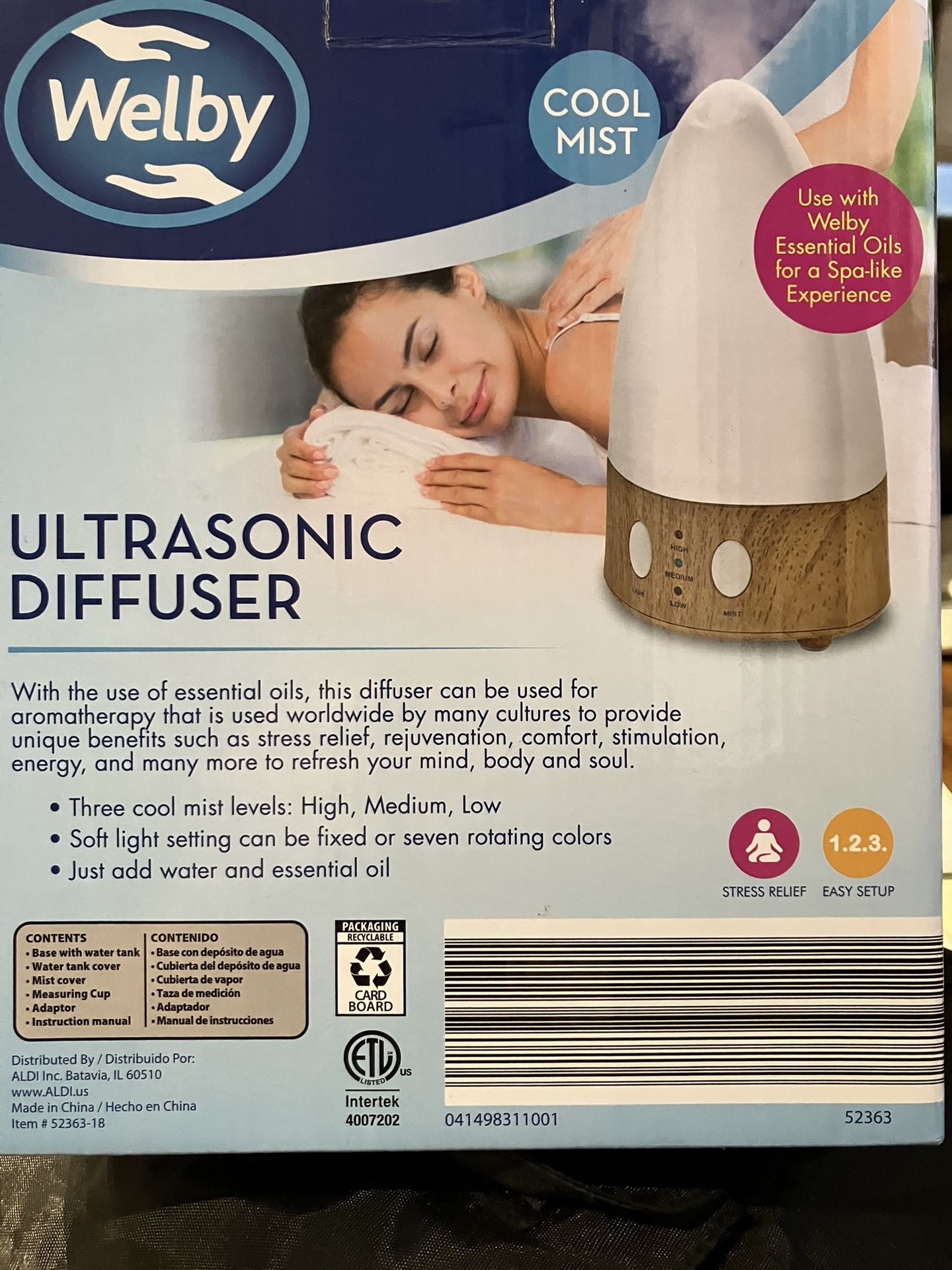 Diffuser Ultrasonic/ 3 settings & 7 rotating colors