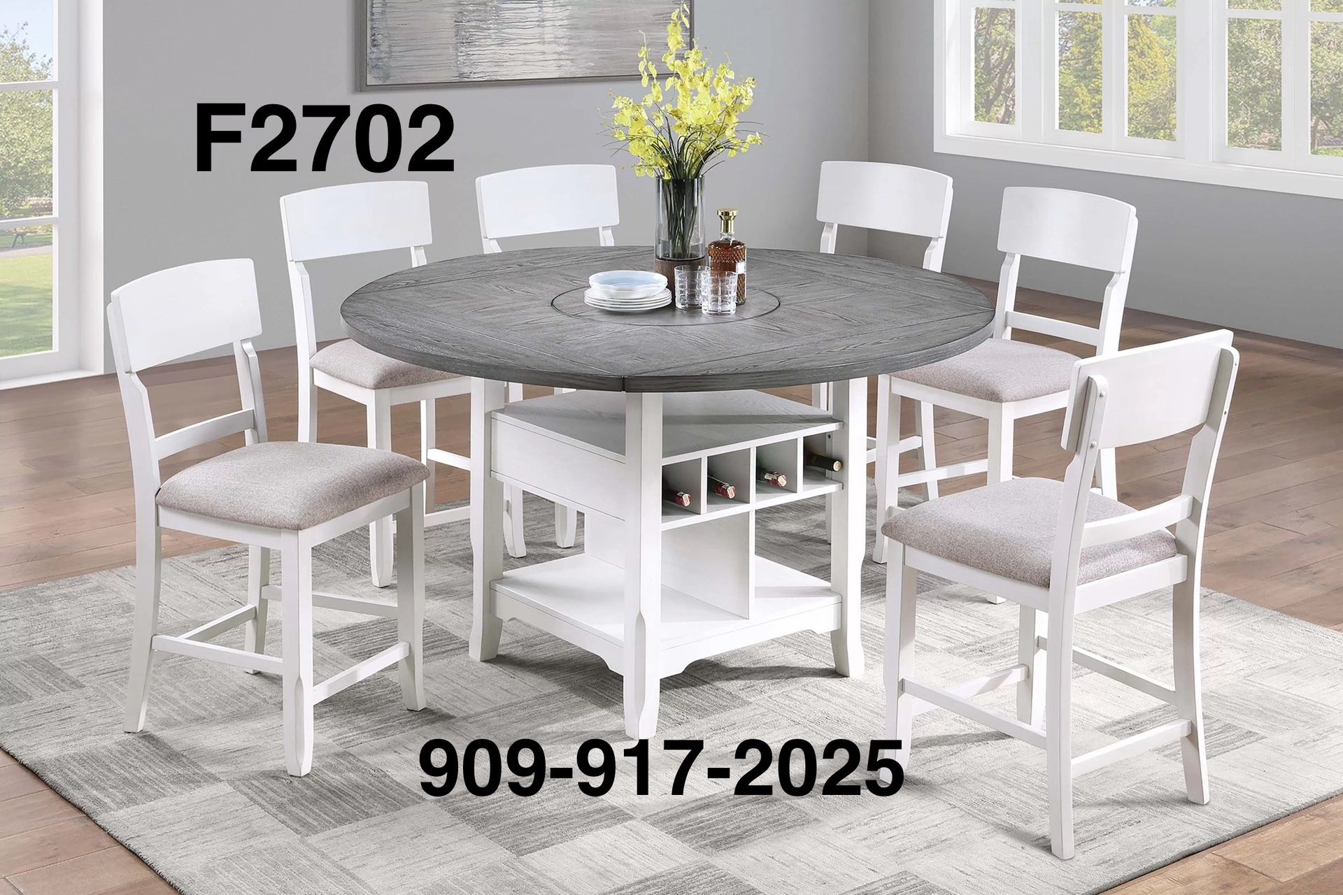 TWO TONED COUNTER HEIGHT DINING SET WITH BUILT IN LAZY SUSAN