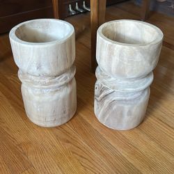 2 Wood Candle Holders