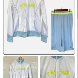 Adidas Y2K 2008 White And Powered Blue Track Jacket And Capris Pants