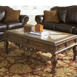 Wood Coffee Table With Marble Inlay