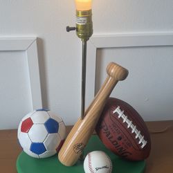 Vintage Sports Baseball Bat Football Soccer Ball Spalding Kids Sports Theme Table Lamp