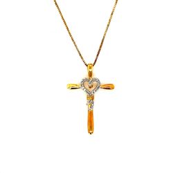 Gold Over Silver 925 Diamond Cross Necklace 