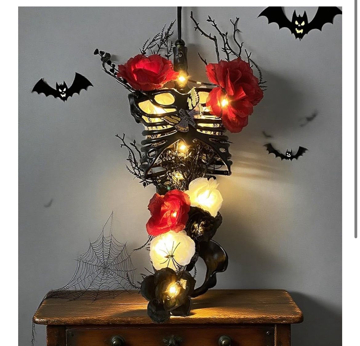 Brand: SunArtHome Halloween Decor, 27 Inch Gothic Wall Decor Light Up Floral Skeleton Torso for Halloween Decorations Indoor, Gothic Ribcage Art, Easy