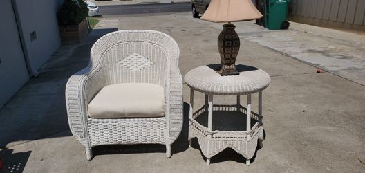 Armchair and woven table.
