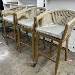 PURPLE LEAF Bar Stools Set of 3 Rattan Bar Stools with Cushions AluminumBar Chairs