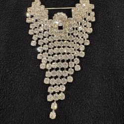 Vintage clear round rhinestone bar brooch - fringe angel design waterfall pin