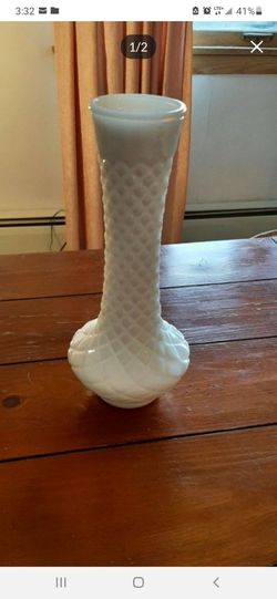 Milk Glass Flower Vase 9 inches tall