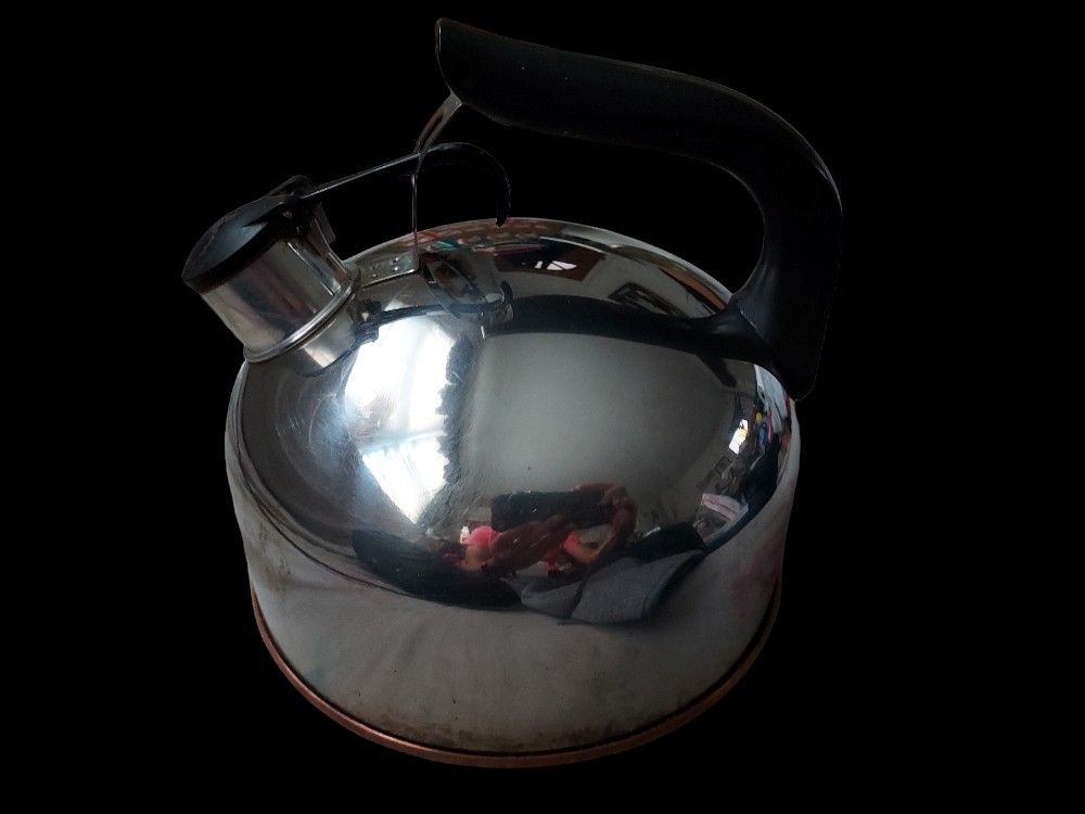 Vintage Paul Revere Ware 1801 Whistling Tea Kettle, Copper Bottom, 2 QT