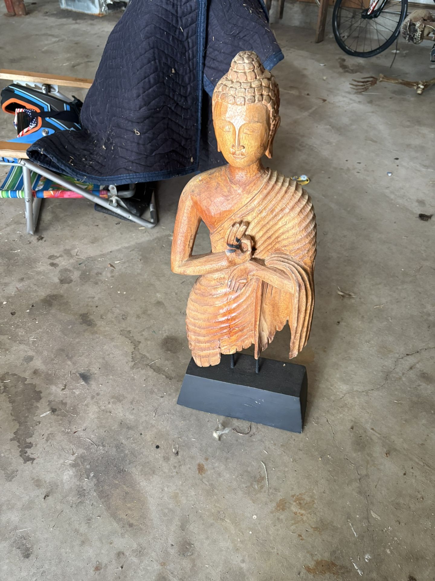 Buddha Statue / Banana Republic Wool Coat / Vintage Leather Black Shearling Coat 