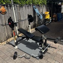 1” Heavy Duty Complete Gym Workout Set with over 220lbs in total weights. Everything in pics is included for the price. 