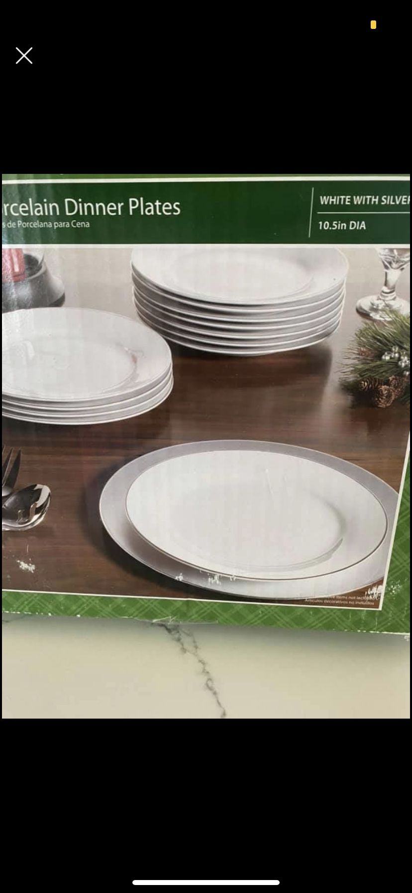 New White Dinner Plates with Silver Band - Set of 12 Wonderful plates for the Holiday/ Celebration dinners  first come Foster/cicero
