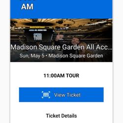 2 Tix Madison Square Garden Tour 11 Am Today