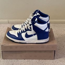 Super Clean Men’s Nike White Blue Dunk High Hightop Hi Top Shoes Sneakers Trainer Size 8 With Box