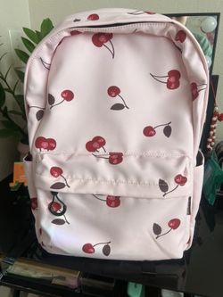 Cherry Print Backpack With Side Pockets