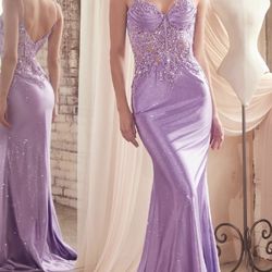 New With Tags Lilac Glitter & Satin With Corset Bodice Long Formal Dress & Prom Dress $219 