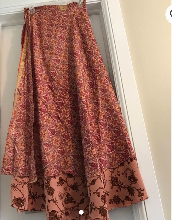 Reversible Handmade SAREE Skirt, Sari Skirt, One size fits all Long Sari Skirt.