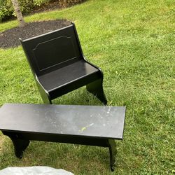 A Nice Wooden Chair With High Back, And A Storage, A Long  Bench No Storage (need A Little Clean Up) ( NO SHIPPING)