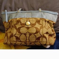 Coach  Shoulder Bag shiny silvery blue and brown C print  canvas 11691