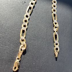 10K Gold 13 Gram Two-Tone Figaro Diamond Men’s Chain Necklace