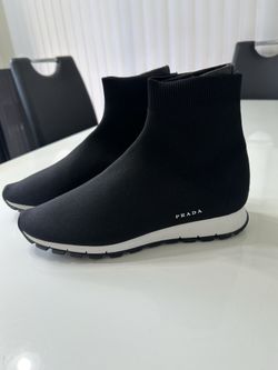 PRADA Black White Knit Sock Slip On Rubber Men's Casual Sneakers Size 9