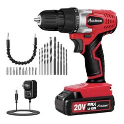 20V Cordless Drill Set for Home DIY & Beginner Projects - Lightweight Power Drill with Battery Charger & 22 Bits, Variable Speed, 3/8" Keyless Chuck, 