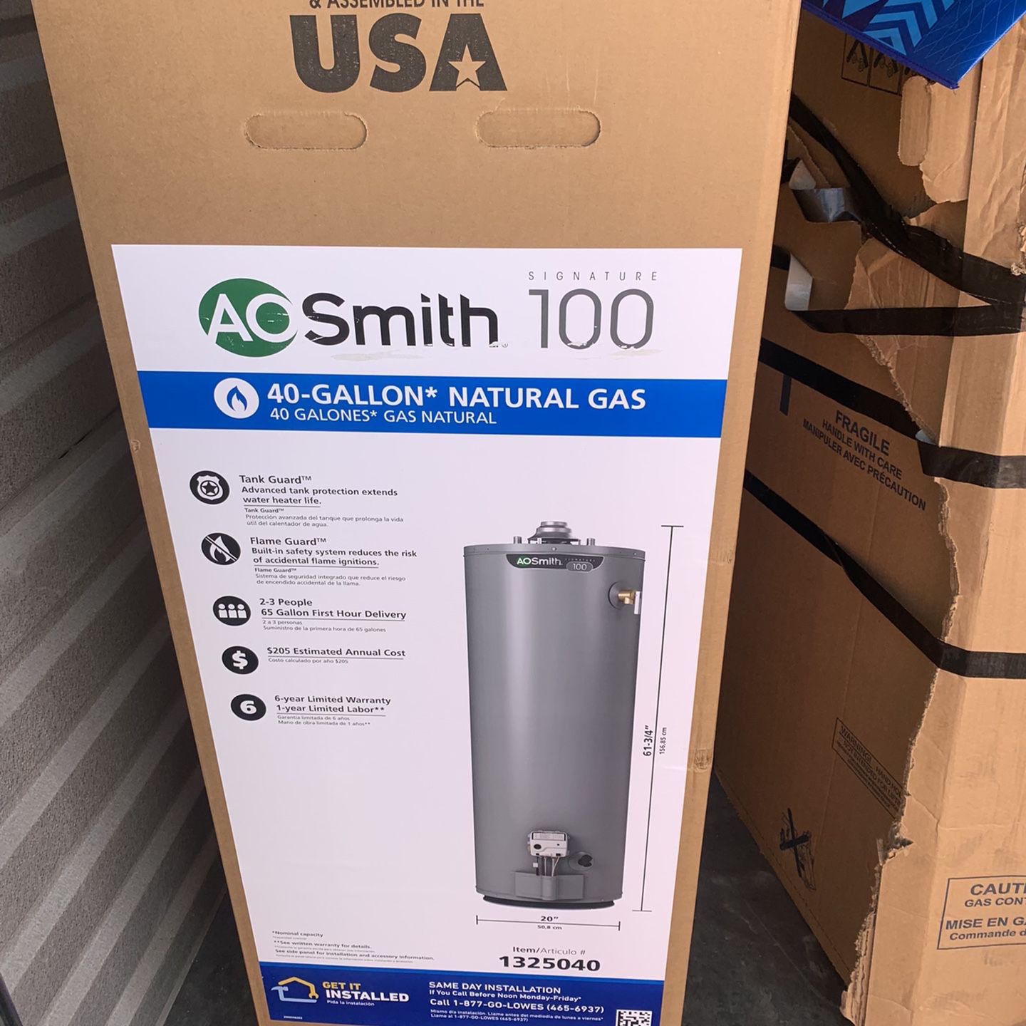 New 40 Gallon Water Heater AO Smith 