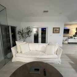 CISCO HOME $6500 White Denim Slipcover SEDA SOFA