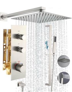 Thermostatic Shower Systems Slide Bar Shower System With Rain Shower Head and Handheld Spray Combo