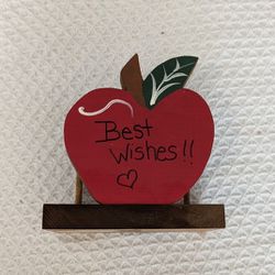 Apple Best Wishes Wooden Holder Home Decor 