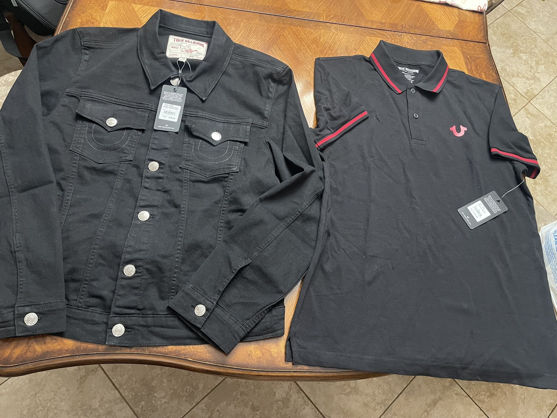 TRUE RELIGION CLOTHES TRUCK DENIM JACKET AND POLO