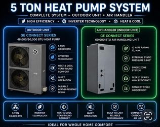 Brand new 5 Ton GE Connect Heat Pump System – complete matched package including outdoor unit + indoor air handler * Outdoor Unit (Heat Pump): AUH4860