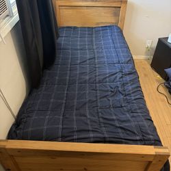 Twin XL Size Bed Frame, Mattress, And Topper