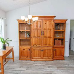 Three Piece Cabinet With Lighted Bookcases